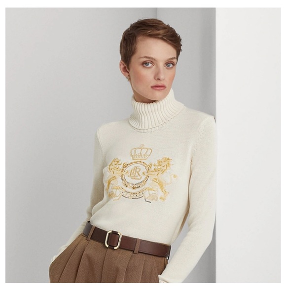 NWT Lauren Ralph Lauren Intarsia-Knit Cotton Turtleneck Sweater XS - Picture 4 of 9
